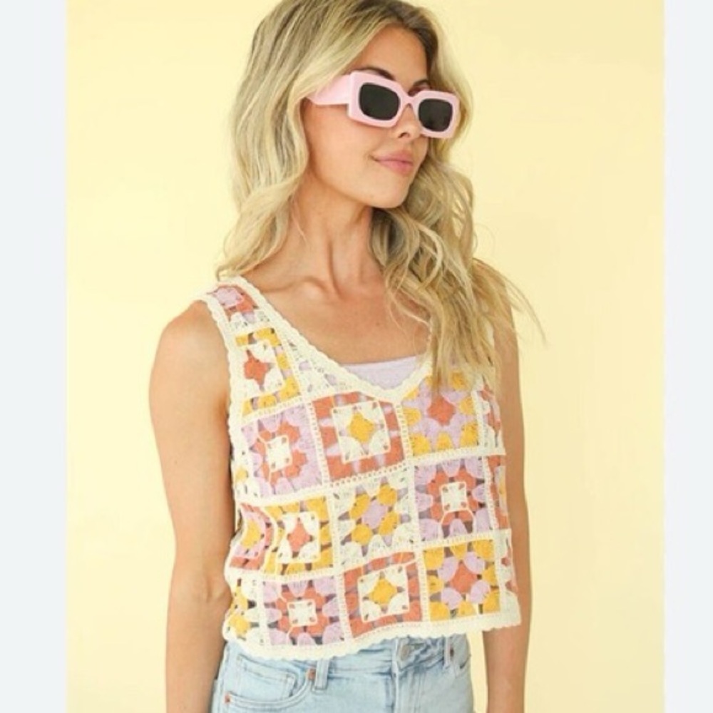 Granny square quilt crochet medium crop top Rebellion Again cottagecore resort
